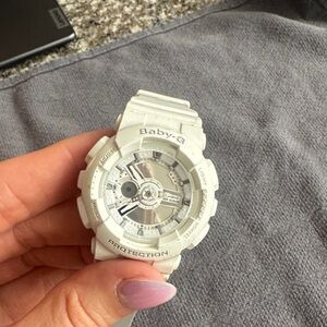 White Analog-Digital Watch small yellow faint stain on band- needs battery